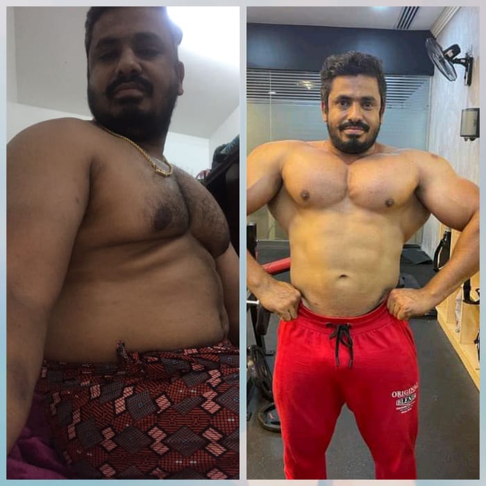 Before and after an25kg weight loss& MUSCLE GAIN TRANSFORMATION